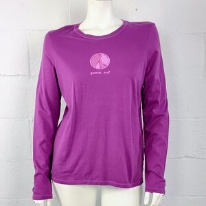 Life Is Good Peace Sign Fuscia Long Sleeved Tee